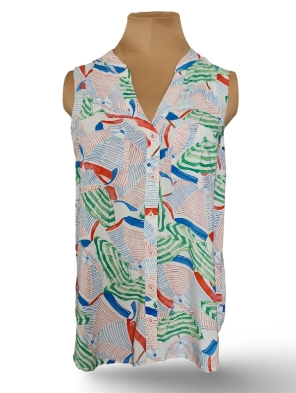 Maeve Anthropologie Beach Umbrella Print Sleeveless‎ Blouse Size 6 Summer